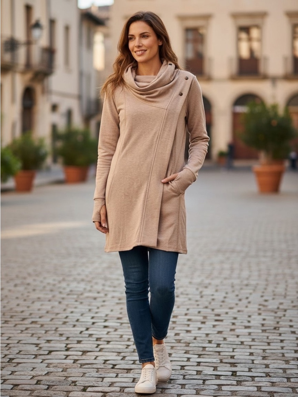 Phoenix Tan Florence Cozy Draped Cowl-Neck Wrap Top Size 1X NWT